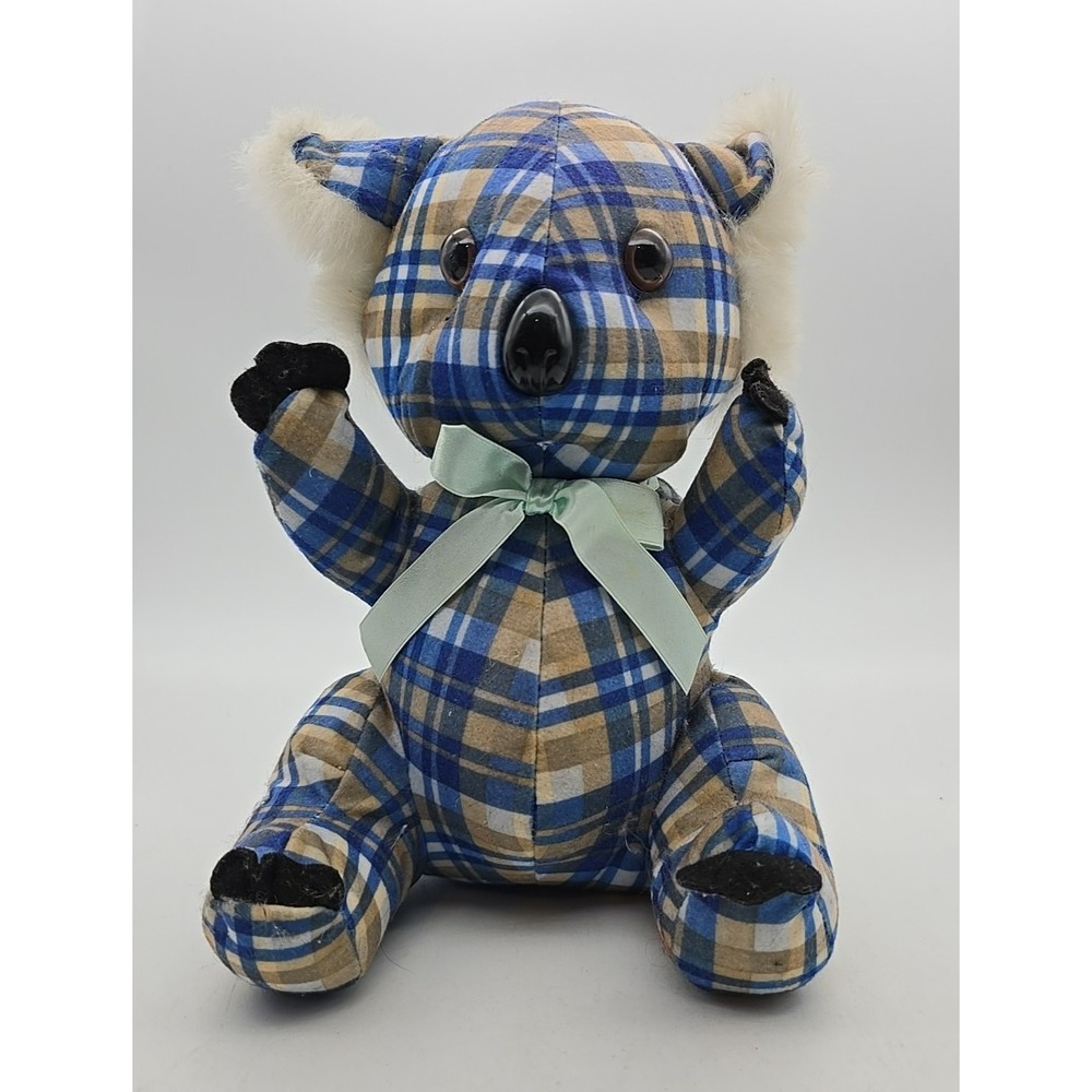 Vtg Acmi American Coin Merchandising Inc Plush Koala Plaid 80s 90s Toy Blue Tan